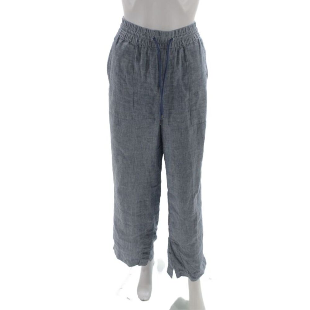 Athleta Women Cropped Linen Pants Blue Drawstring Casual Size 10